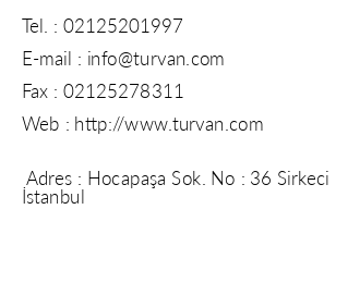 Turvan Hotel iletiim bilgileri